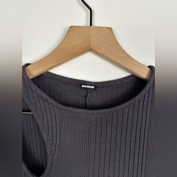 Monrow Women's Black Ribbed Short Sleeve Cutout Mini T-Shirt Dress Size XS - Picture 7 of 10